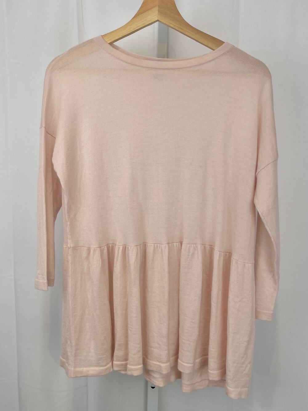 AUTUMN CASHMERE 100% Cashmere Peplum Sweater 3/4 Sleeve Pullover Blush Pink S